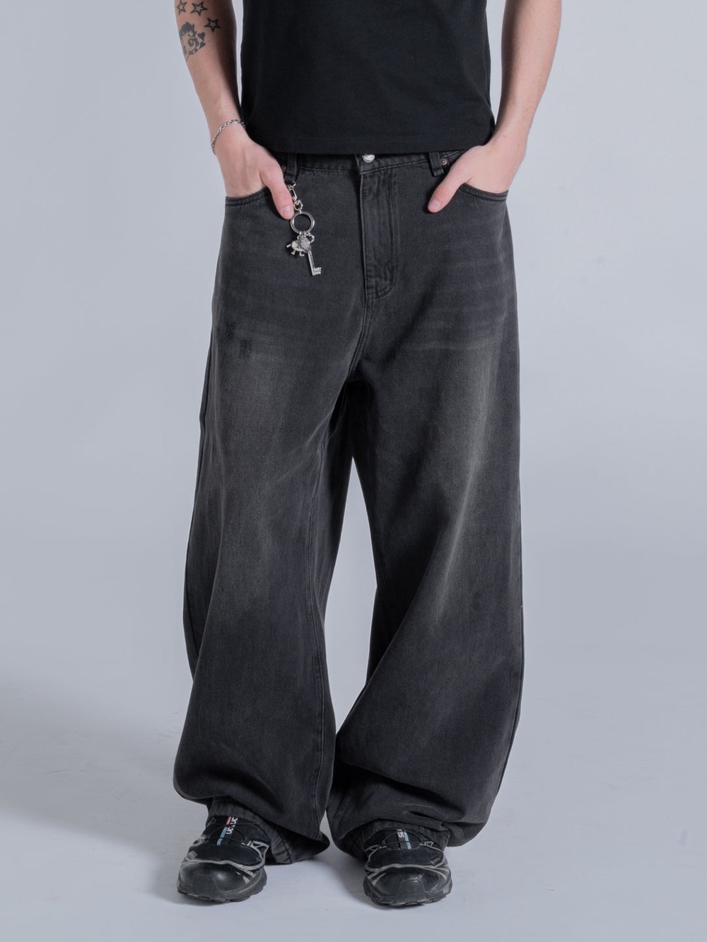 DRMERS CLUB Unisex Loose Fit Baggy Black Wash Denim Jeans